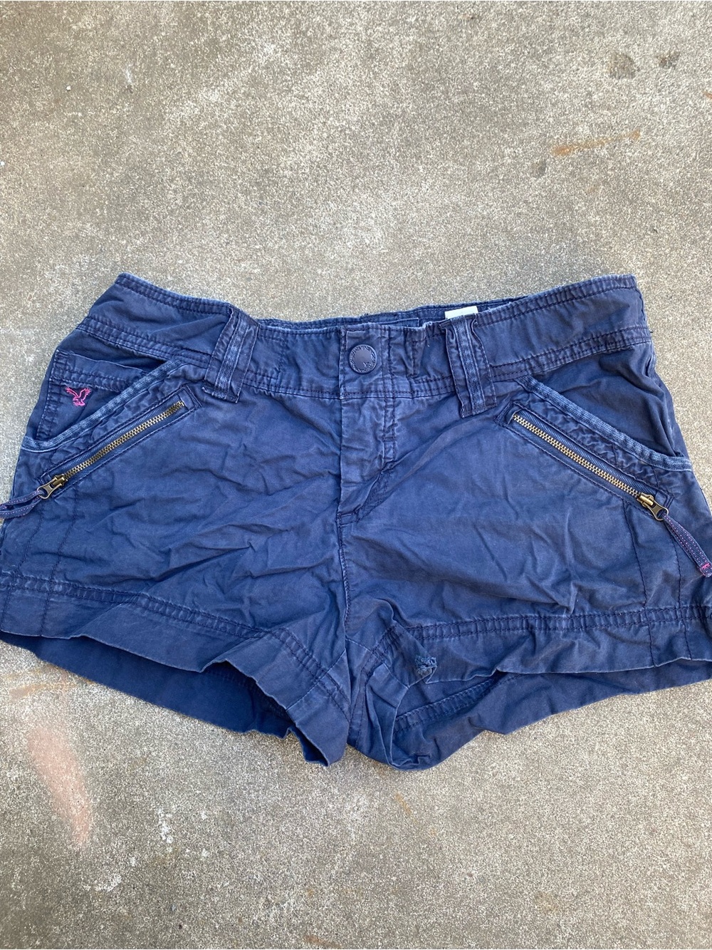 Y2K American Eagle Micro Mini Shorts Womens 8 Navy Low Rise Utility Streetwear